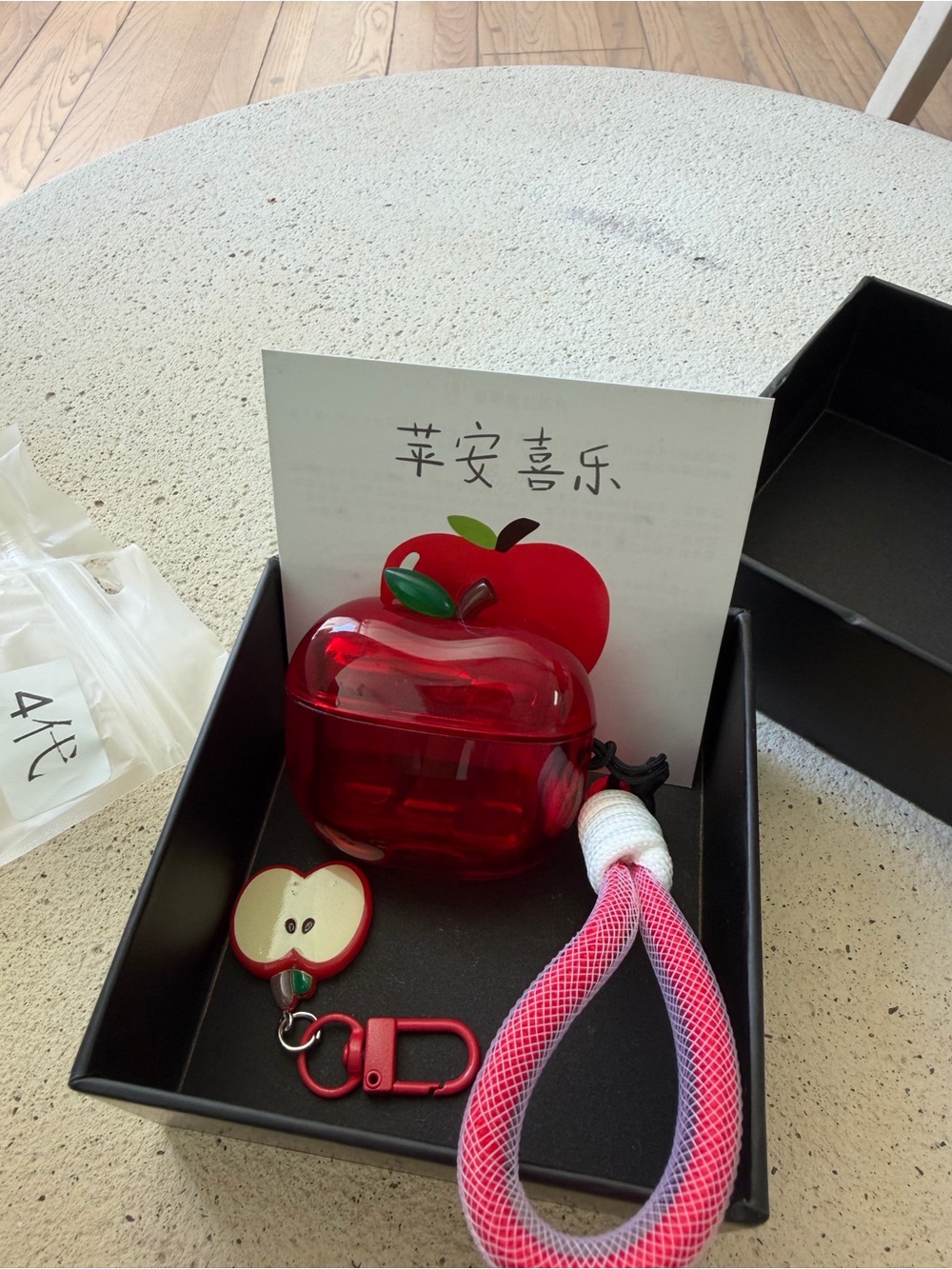 Airpods 4 Red Apple Keychain Accessory with Wrist Strap